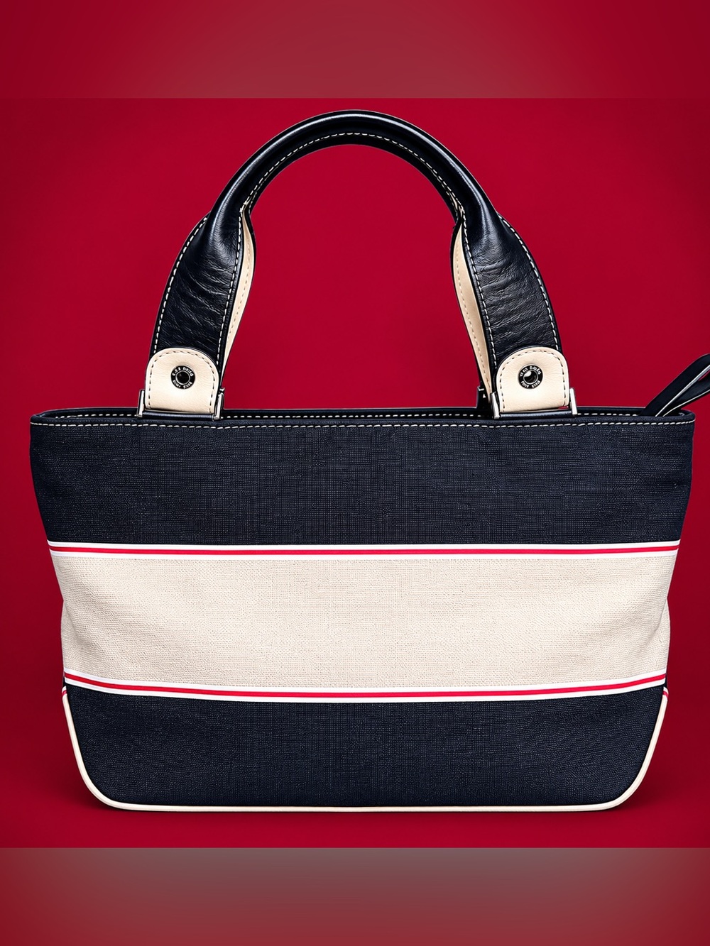 Kate Spade Black Cream & Red Striped Tote Bag | Classic Preppy handbag Purse